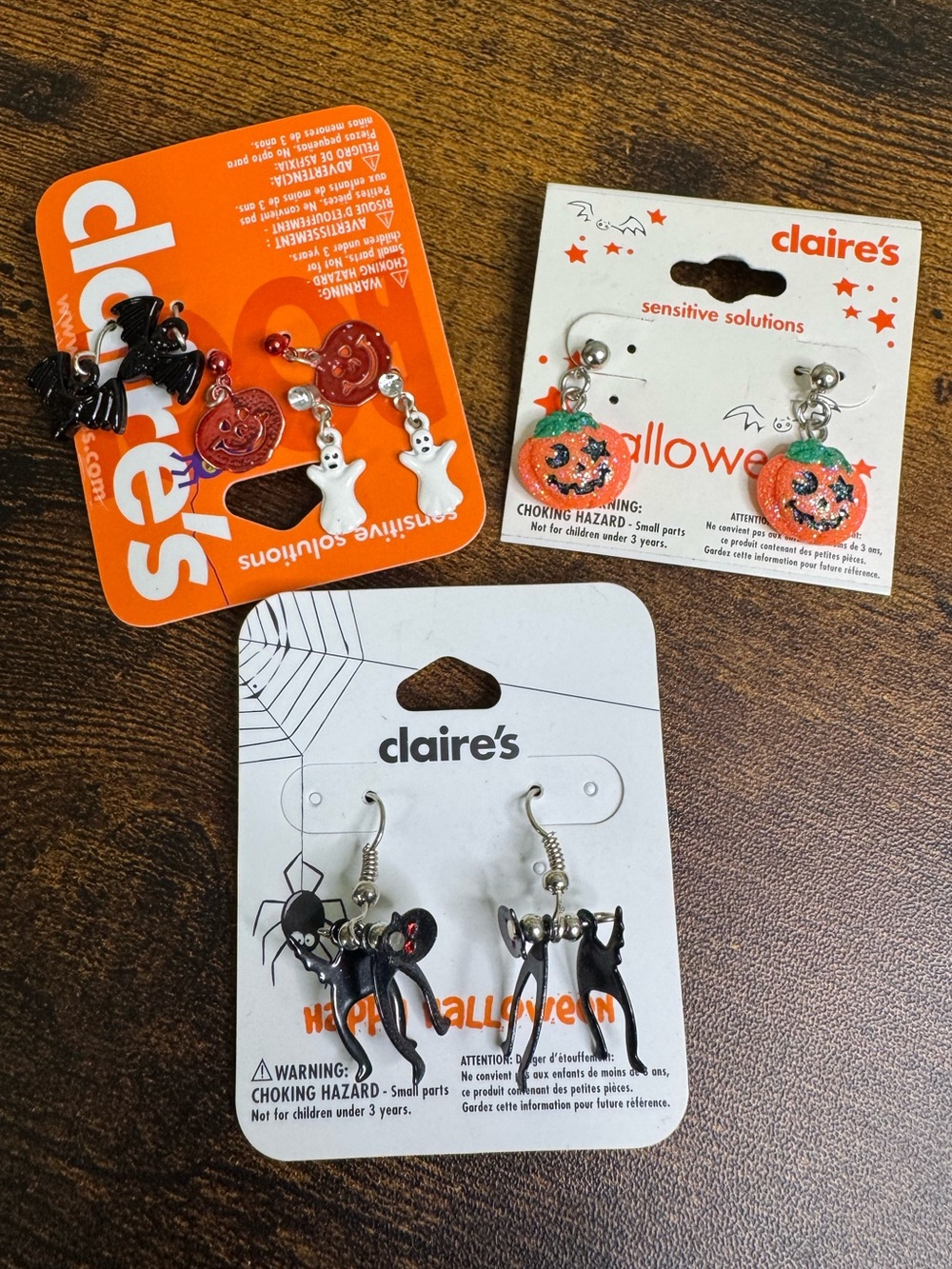 4/$20 Claire's Halloween Earrings — Orange, Black, White